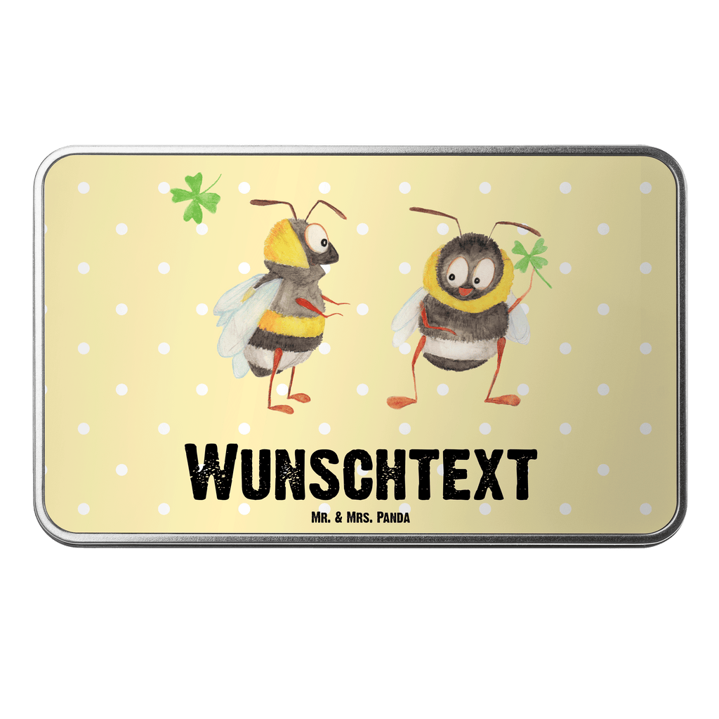 Personalisierte Metalldose Hummeln mit Kleeblatt Personalisierte Metalldose, Dose mit Namen, Namensdose, Kiste mit Namen, Namenskiste, Tiermotive, Gute Laune, lustige Sprüche, Tiere, Hummel, Biene, Spruch positiv, Biene Deko, Spruch schön, glücklich sein, glücklich werden, Spruch fröhlich