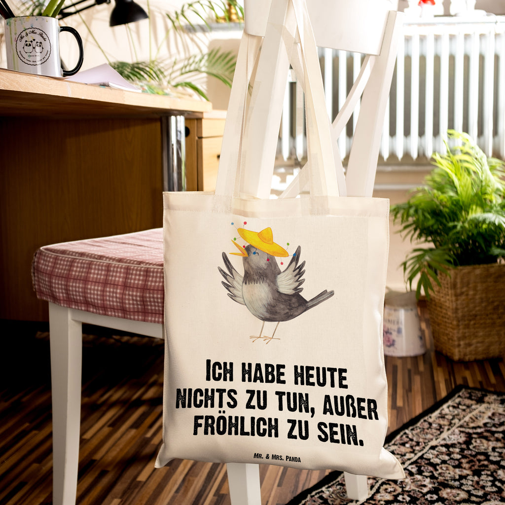 Tragetasche Rabe Sombrero Beuteltasche, Beutel, Einkaufstasche, Jutebeutel, Stoffbeutel, Tasche, Shopper, Umhängetasche, Strandtasche, Schultertasche, Stofftasche, Tragetasche, Badetasche, Jutetasche, Einkaufstüte, Laptoptasche, Tiermotive, Gute Laune, lustige Sprüche, Tiere, Rabe, Vogel, Vögel, Spruch positiv, fröhlich sein, glücklich sein, Glück Spruch, froh, Elster, Motivation