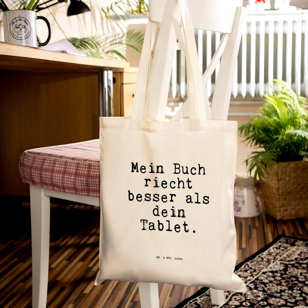 Tragetasche Mein Buch riecht besser... Beuteltasche, Beutel, Einkaufstasche, Jutebeutel, Stoffbeutel, Tasche, Shopper, Umhängetasche, Strandtasche, Schultertasche, Stofftasche, Tragetasche, Badetasche, Jutetasche, Einkaufstüte, Laptoptasche, Spruch, Sprüche, lustige Sprüche, Weisheiten, Zitate, Spruch Geschenke, Spruch Sprüche Weisheiten Zitate Lustig Weisheit Worte