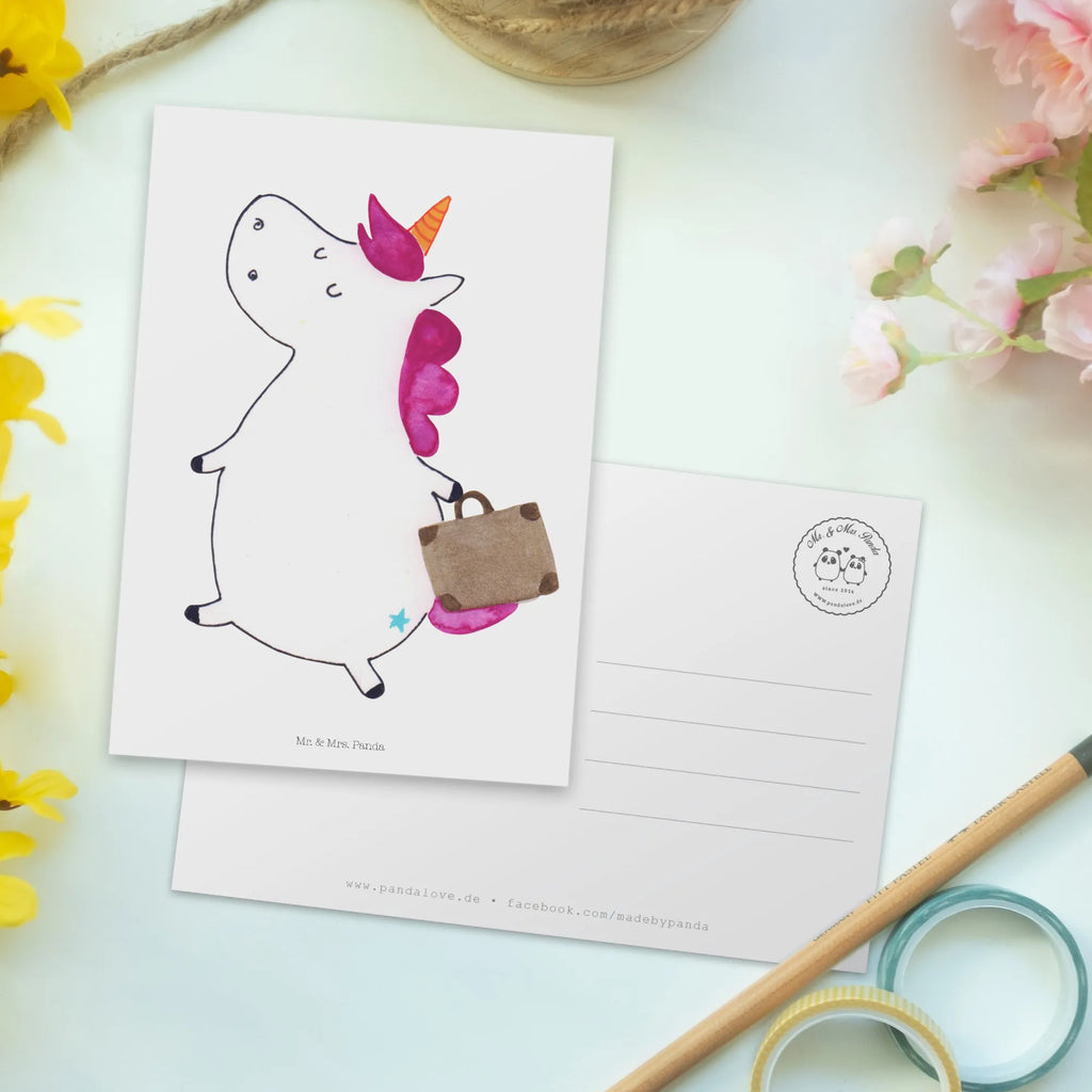 Postkarte Einhorn Koffer Postkarte, Karte, Geschenkkarte, Grußkarte, Einladung, Ansichtskarte, Geburtstagskarte, Einladungskarte, Dankeskarte, Ansichtskarten, Einladung Geburtstag, Einladungskarten Geburtstag, Einhorn, Einhörner, Einhorn Deko, Pegasus, Unicorn, unicorn, Koffer, Verreisen, Reise, Gepäck, Abenteuer, Erwachsen, Kind, albern, Spaß, lustig, witzig