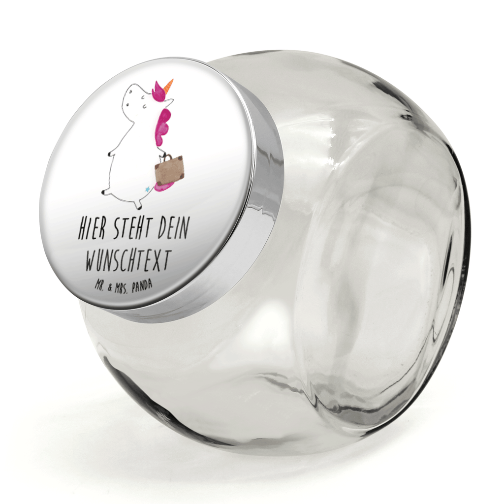 Personalisiertes Bonbonglas Einhorn Koffer Vorratsdose, Vorratsbehälter, Süßigkeitenglas, Süßigkeitendose, Kaffeedose, Müslidose, Teedose, Keksbehälter, Keksedose, Glasdose, Glasbälter, Vorratsglas, Küchenbehälter, Aufbewahrungsdose, Aufbewahungsglas, Gewürzdose, Küchenorganizer, Snackdose, Einhorn, Einhörner, Einhorn Deko, Pegasus, Unicorn, unicorn, Koffer, Verreisen, Reise, Gepäck, Abenteuer, Erwachsen, Kind, albern, Spaß, lustig, witzig