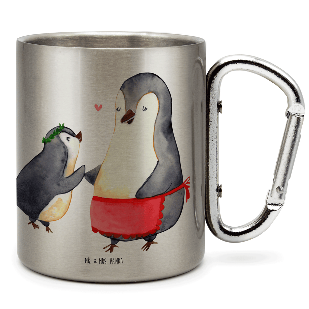 Edelstahlbecher Pinguin mit Kind Edelstahltasse, Karabiner, Edelstahlbecher, Outdoor, Camping, Tasse, Becher, Familie, Vatertag, Muttertag, Bruder, Schwester, Mama, Papa, Oma, Opa, Geschenk, Mami, Mutti, Mutter, Geburststag