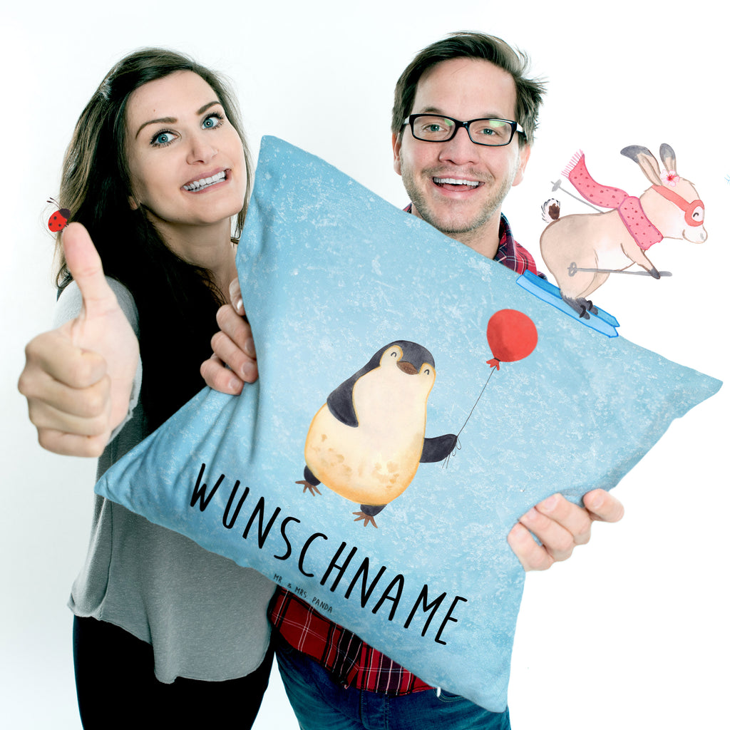 Personalisiertes Kissen Pinguin Luftballon Kissen, personalisiert, Name, Wunschname, bedrucken, Kopfkissen, Pinguin, Pinguine, Luftballon, Tagträume, Lebenslust, Geschenk Freundin, Geschenkidee, beste Freundin, Motivation, Neustart, neues Leben, Liebe, Glück