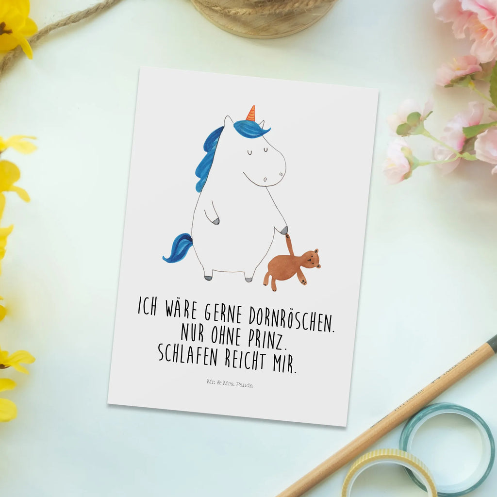 Postkarte Einhorn Teddy Postkarte, Karte, Geschenkkarte, Grußkarte, Einladung, Ansichtskarte, Geburtstagskarte, Einladungskarte, Dankeskarte, Ansichtskarten, Einladung Geburtstag, Einladungskarten Geburtstag, Einhorn, Einhörner, Einhorn Deko, Pegasus, Unicorn, schlafen, gute Nacht, Single, Bett, Träumen, Freundin, Singleleben