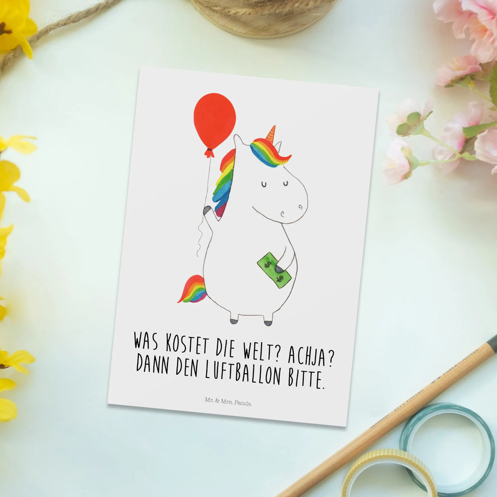 Postkarte Einhorn Luftballon Postkarte, Karte, Geschenkkarte, Grußkarte, Einladung, Ansichtskarte, Geburtstagskarte, Einladungskarte, Dankeskarte, Ansichtskarten, Einladung Geburtstag, Einladungskarten Geburtstag, Einhorn, Einhörner, Einhorn Deko, Pegasus, Unicorn, Luftballon, Geld, Lebenslust, Freude, Geschenk, Freundin