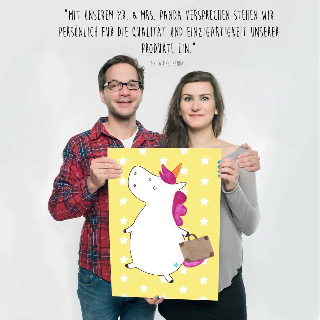 Poster Einhorn Koffer Poster, Wandposter, Bild, Wanddeko, Küchenposter, Kinderposter, Wanddeko Bild, Raumdekoration, Wanddekoration, Handgemaltes Poster, Mr. & Mrs. Panda Poster, Designposter, Kunstdruck, Posterdruck, Einhorn, Einhörner, Einhorn Deko, Unicorn, unicorn, Koffer, Verreisen, Reise, Gepäck, Abenteuer, Erwachsen, Kind, albern, Spaß, lustig, witzig