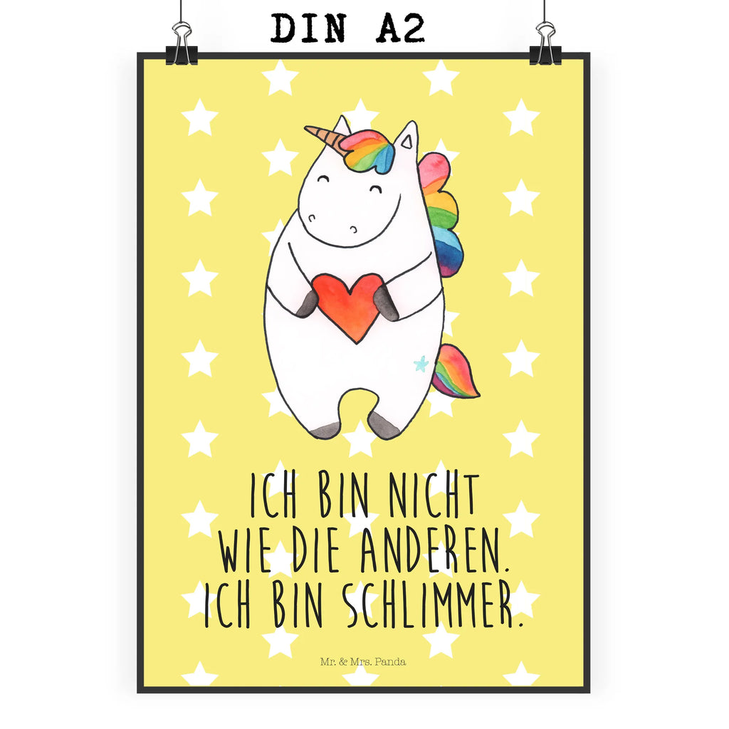 Poster Einhorn Herz Poster, Wandposter, Bild, Wanddeko, Küchenposter, Kinderposter, Wanddeko Bild, Raumdekoration, Wanddekoration, Handgemaltes Poster, Mr. & Mrs. Panda Poster, Designposter, Kunstdruck, Posterdruck, Einhorn, Einhörner, Einhorn Deko, Unicorn, Herz, schlimm, böse, witzig, lustig, Freundin, anders, bunt