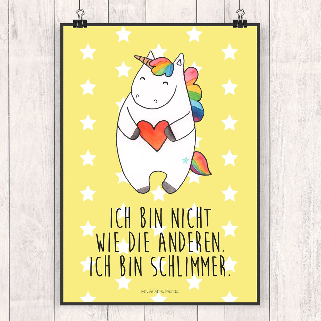 Poster Einhorn Herz Poster, Wandposter, Bild, Wanddeko, Küchenposter, Kinderposter, Wanddeko Bild, Raumdekoration, Wanddekoration, Handgemaltes Poster, Mr. & Mrs. Panda Poster, Designposter, Kunstdruck, Posterdruck, Einhorn, Einhörner, Einhorn Deko, Unicorn, Herz, schlimm, böse, witzig, lustig, Freundin, anders, bunt