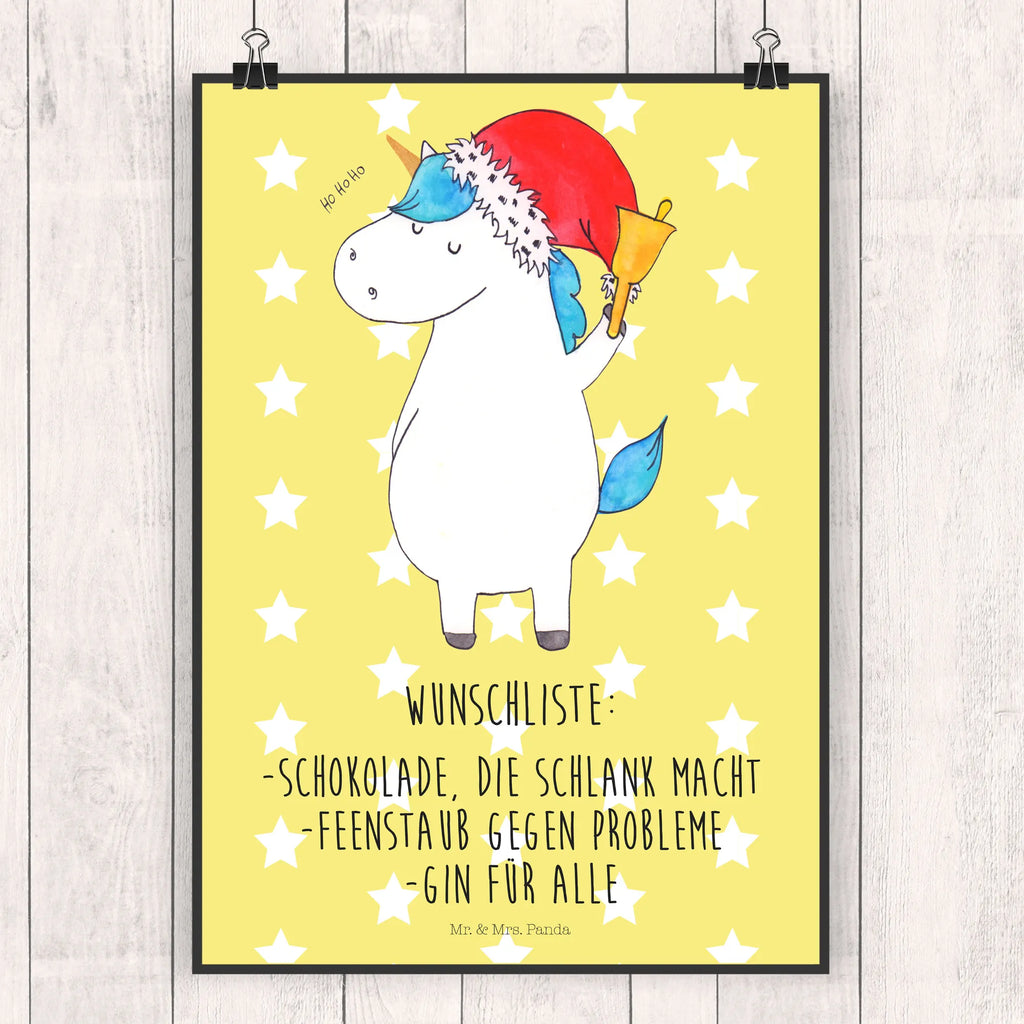 Poster Einhorn Weihnachtsmann Poster, Wandposter, Bild, Wanddeko, Küchenposter, Kinderposter, Wanddeko Bild, Raumdekoration, Wanddekoration, Handgemaltes Poster, Mr. & Mrs. Panda Poster, Designposter, Kunstdruck, Posterdruck, Einhorn, Einhörner, Einhorn Deko, Unicorn, Gin, Schokolade, Schoki, Weihnachten, Weihnachtsmann, Nikolaus, Wunschzettel, Wunschliste, Feenstaub