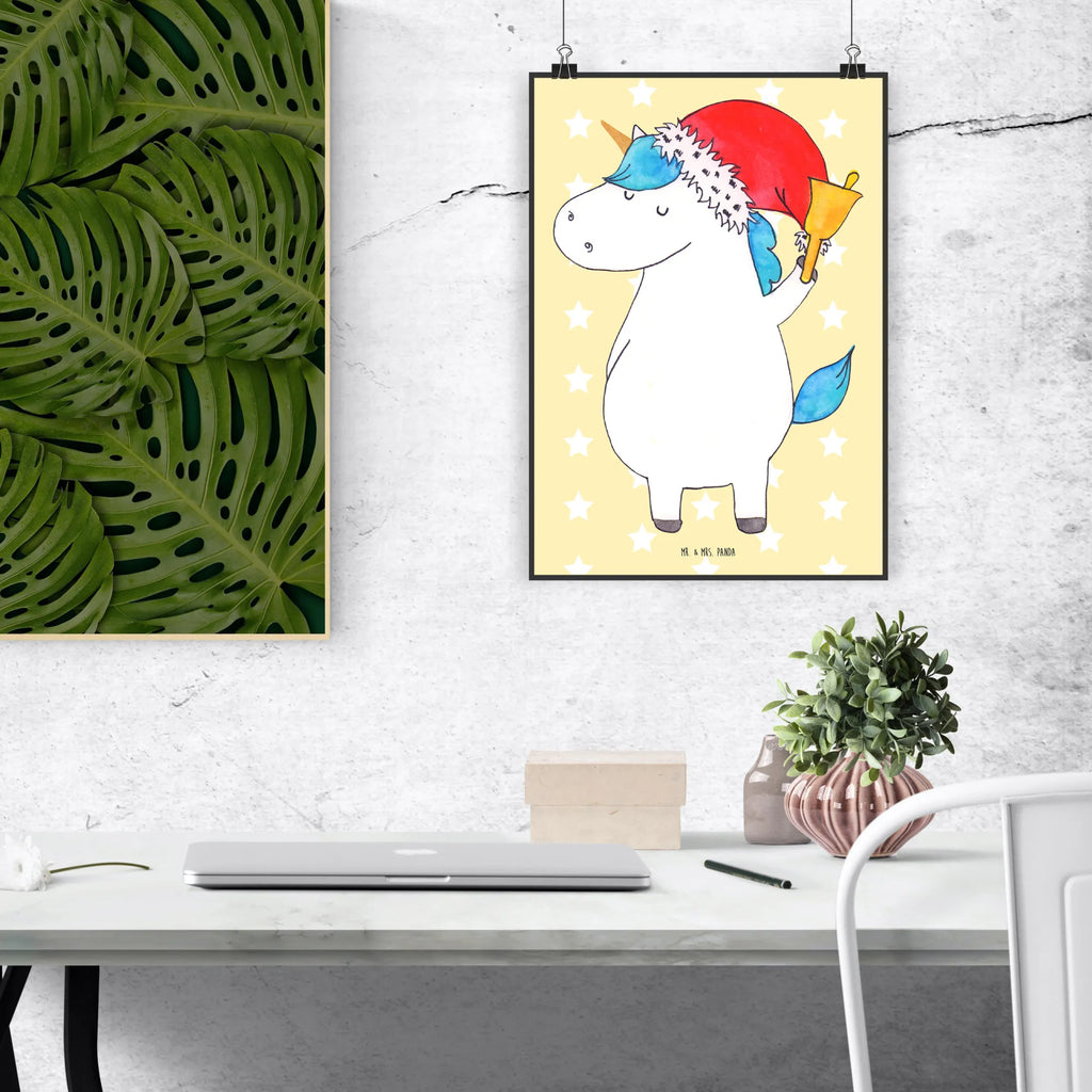 Poster Einhorn Weihnachtsmann Poster, Wandposter, Bild, Wanddeko, Küchenposter, Kinderposter, Wanddeko Bild, Raumdekoration, Wanddekoration, Handgemaltes Poster, Mr. & Mrs. Panda Poster, Designposter, Kunstdruck, Posterdruck, Einhorn, Einhörner, Einhorn Deko, Unicorn, Gin, Schokolade, Schoki, Weihnachten, Weihnachtsmann, Nikolaus, Wunschzettel, Wunschliste, Feenstaub