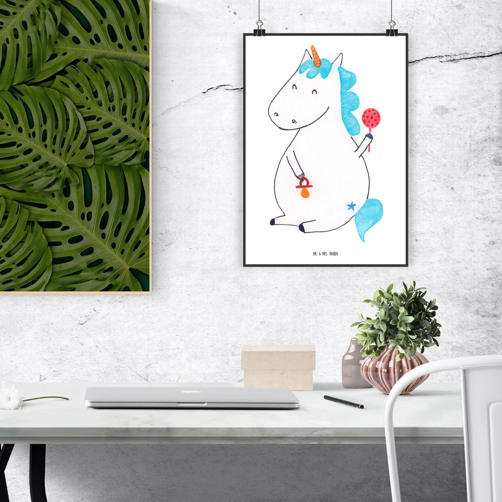 Poster Einhorn Baby Poster, Wandposter, Bild, Wanddeko, Küchenposter, Kinderposter, Wanddeko Bild, Raumdekoration, Wanddekoration, Handgemaltes Poster, Mr. & Mrs. Panda Poster, Designposter, Kunstdruck, Posterdruck, Einhorn, Einhörner, Einhorn Deko, Pegasus, Unicorn, Mutter, Geburt, Geburtstag, erstes Kind, Baby, Babyglück, Nachwuchs, Eltern, Party, Kind, Schnuller