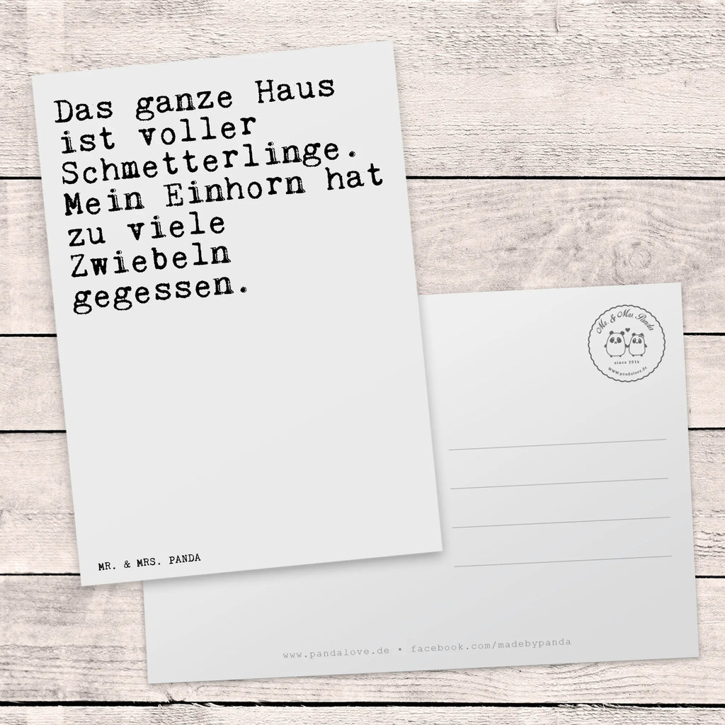 Postkarte Sprüche und Zitate Das ganze Haus ist voller Schmetterlinge. Mein Einhorn hat zu viele Zwiebeln gegessen. Postkarte, Karte, Geschenkkarte, Grußkarte, Einladung, Ansichtskarte, Geburtstagskarte, Einladungskarte, Dankeskarte, Ansichtskarten, Einladung Geburtstag, Einladungskarten Geburtstag, Spruch, Sprüche, lustige Sprüche, Weisheiten, Zitate, Spruch Geschenke, Spruch Sprüche Weisheiten Zitate Lustig Weisheit Worte