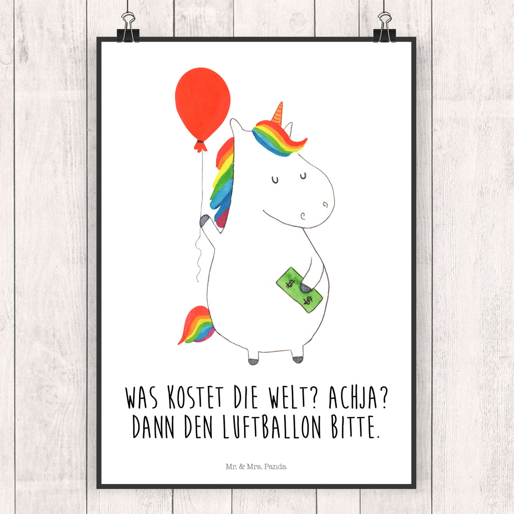 Poster Einhorn Luftballon Poster, Wandposter, Bild, Wanddeko, Küchenposter, Kinderposter, Wanddeko Bild, Raumdekoration, Wanddekoration, Handgemaltes Poster, Mr. & Mrs. Panda Poster, Designposter, Kunstdruck, Posterdruck, Einhorn, Einhörner, Einhorn Deko, Pegasus, Unicorn, Luftballon, Geld, Lebenslust, Freude, Geschenk, Freundin