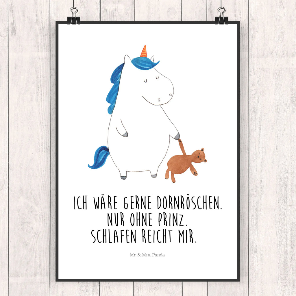 Poster Einhorn Teddy Poster, Wandposter, Bild, Wanddeko, Küchenposter, Kinderposter, Wanddeko Bild, Raumdekoration, Wanddekoration, Handgemaltes Poster, Mr. & Mrs. Panda Poster, Designposter, Kunstdruck, Posterdruck, Einhorn, Einhörner, Einhorn Deko, Pegasus, Unicorn, schlafen, gute Nacht, Single, Bett, Träumen, Freundin, Singleleben