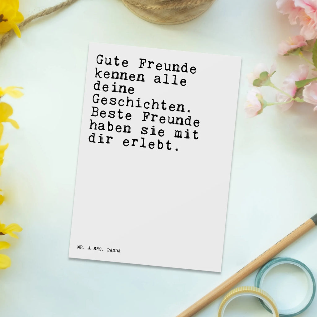 Postkarte Sprüche und Zitate Gute Freunde kennen alle deine Geschichten. Beste Freunde haben sie mit dir erlebt. Postkarte, Karte, Geschenkkarte, Grußkarte, Einladung, Ansichtskarte, Geburtstagskarte, Einladungskarte, Dankeskarte, Ansichtskarten, Einladung Geburtstag, Einladungskarten Geburtstag, Spruch, Sprüche, lustige Sprüche, Weisheiten, Zitate, Spruch Geschenke, Spruch Sprüche Weisheiten Zitate Lustig Weisheit Worte