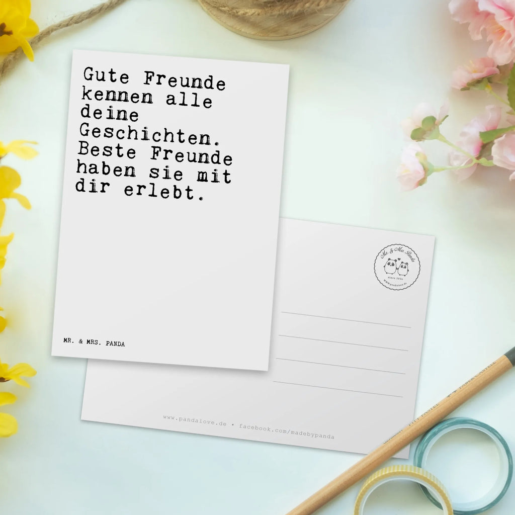 Postkarte Sprüche und Zitate Gute Freunde kennen alle deine Geschichten. Beste Freunde haben sie mit dir erlebt. Postkarte, Karte, Geschenkkarte, Grußkarte, Einladung, Ansichtskarte, Geburtstagskarte, Einladungskarte, Dankeskarte, Ansichtskarten, Einladung Geburtstag, Einladungskarten Geburtstag, Spruch, Sprüche, lustige Sprüche, Weisheiten, Zitate, Spruch Geschenke, Spruch Sprüche Weisheiten Zitate Lustig Weisheit Worte