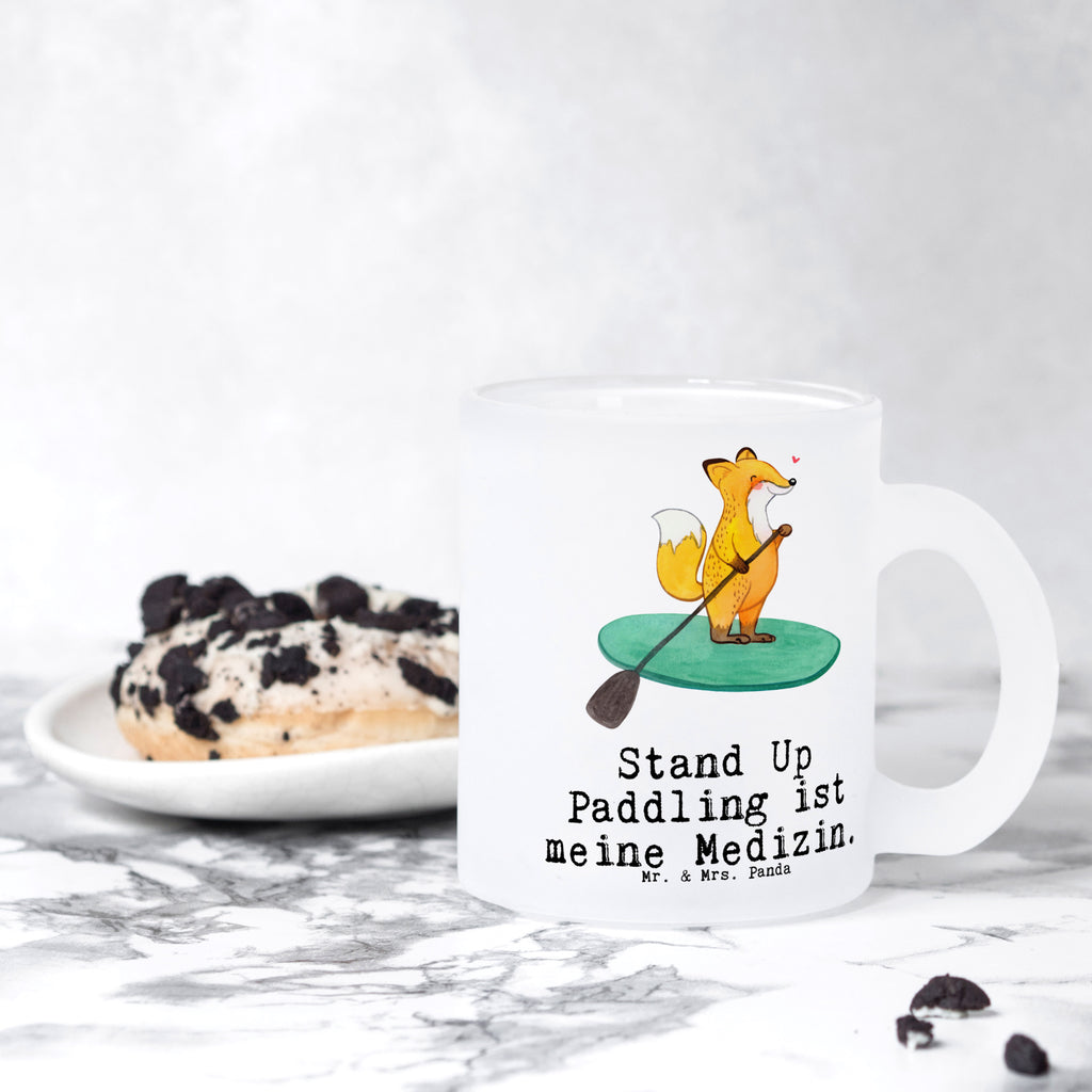 Teetasse Fuchs Stand Up Paddling Medizin Teetasse, Teeglas, Teebecher, Tasse mit Henkel, Tasse, Glas Teetasse, Teetasse aus Glas, Geschenk, Sport, Sportart, Hobby, Schenken, Danke, Dankeschön, Auszeichnung, Gewinn, Sportler, Stand Up Paddling, Paddle Boarding, SUB, subben, Stand up paddle