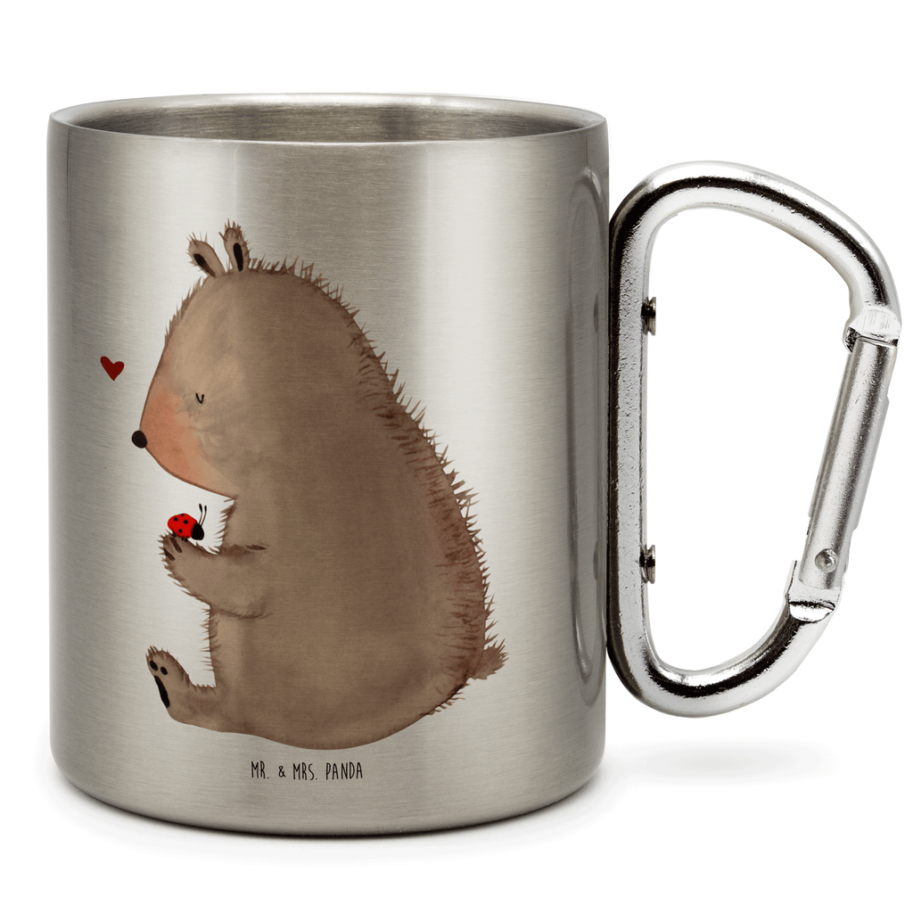 Edelstahlbecher Bär mit Marienkäfer Edelstahltasse, Karabiner, Edelstahlbecher, Outdoor, Camping, Tasse, Becher, Bär, Teddy, Teddybär, Marienkäfer, Liebe, Freiheit, Motivation, Das Leben ist schön