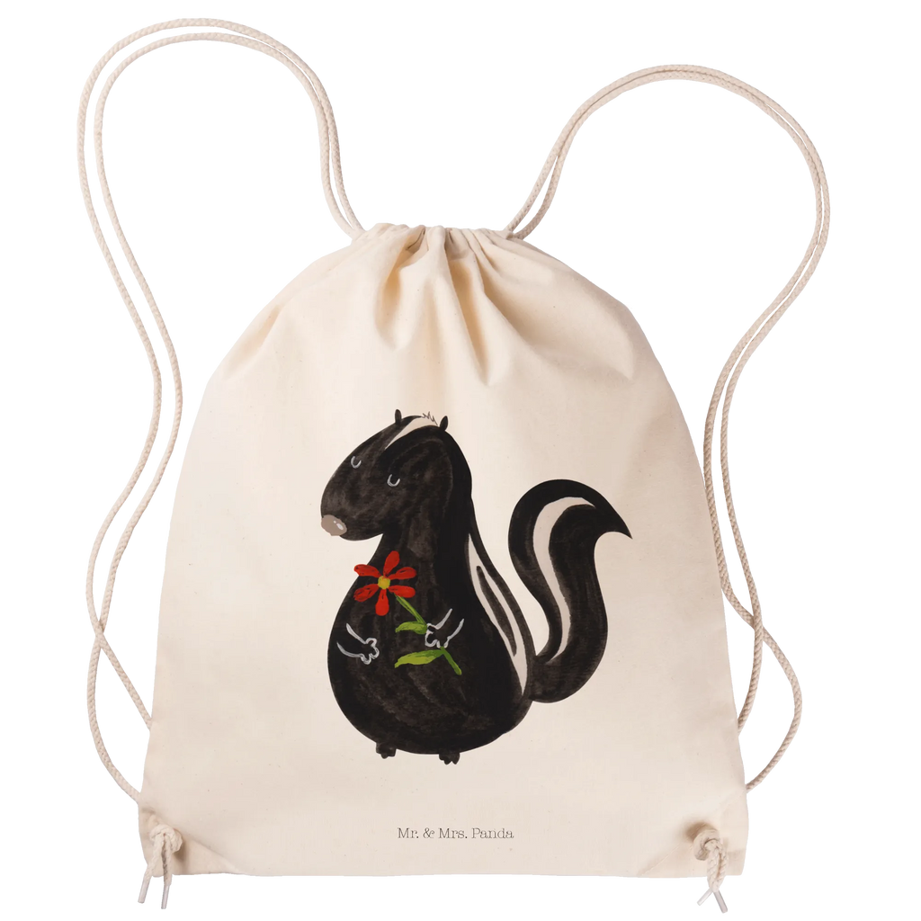 Sportbeutel Stinktier Blume Sportbeutel, Turnbeutel, Beutel, Sporttasche, Tasche, Stoffbeutel, Sportbeutel Kinder, Gymsack, Beutel Rucksack, Kleine Sporttasche, Sportzubehör, Turnbeutel Baumwolle, Stinktier, Skunk, Wildtier, Raubtier, Stinker, Stinki, Tagträumer, verträumt, Dreams, Träume