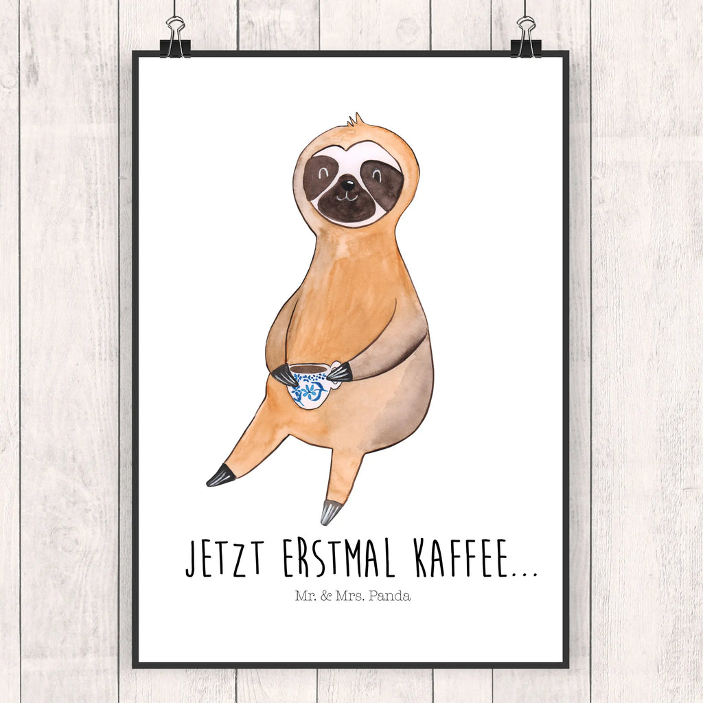 Poster Faultier Kaffee Poster, Wandposter, Bild, Wanddeko, Küchenposter, Kinderposter, Wanddeko Bild, Raumdekoration, Wanddekoration, Handgemaltes Poster, Mr. & Mrs. Panda Poster, Designposter, Kunstdruck, Posterdruck, Faultier, Faultier Geschenk, Faultier Deko, Faultiere, faul, Lieblingstier, Kaffee, erster Kaffee, Morgenmuffel, Frühaufsteher, Kaffeetasse, Genießer, Coffee, Kaffeegetränk