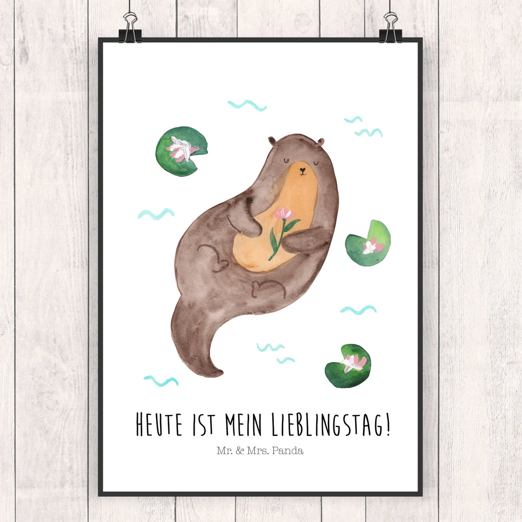 Poster Otter Seerose Poster, Wandposter, Bild, Wanddeko, Küchenposter, Kinderposter, Wanddeko Bild, Raumdekoration, Wanddekoration, Handgemaltes Poster, Mr. & Mrs. Panda Poster, Designposter, Kunstdruck, Posterdruck, Otter, Fischotter, Seeotter, Otter Seeotter See Otter