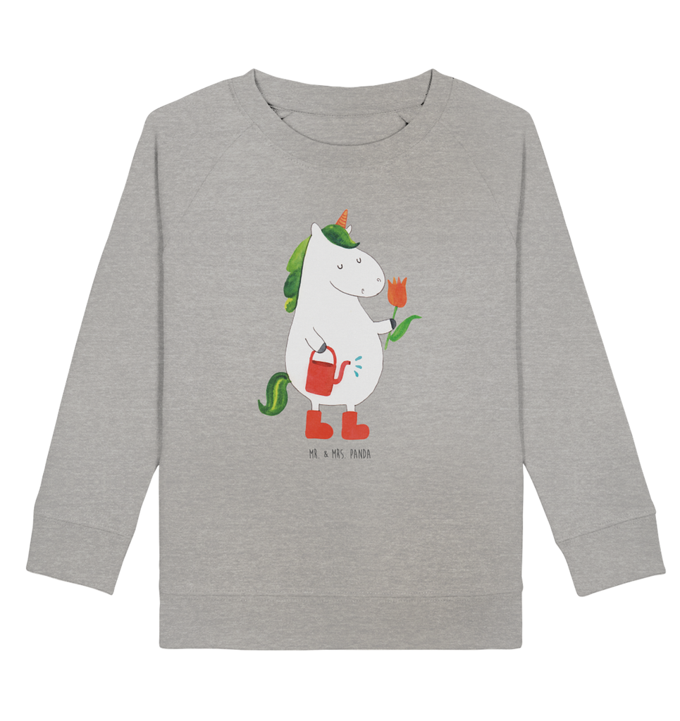 Organic Kinder Pullover Einhorn Gärtner Kinder Pullover, Kinder Sweatshirt, Jungen, Mädchen, Einhorn, Einhörner, Einhorn Deko, Pegasus, Unicorn, Luftballon, Gießkanne, Giesskanne, Lebenslust, Freude, Blume, Freundin, Garten, Stiefel