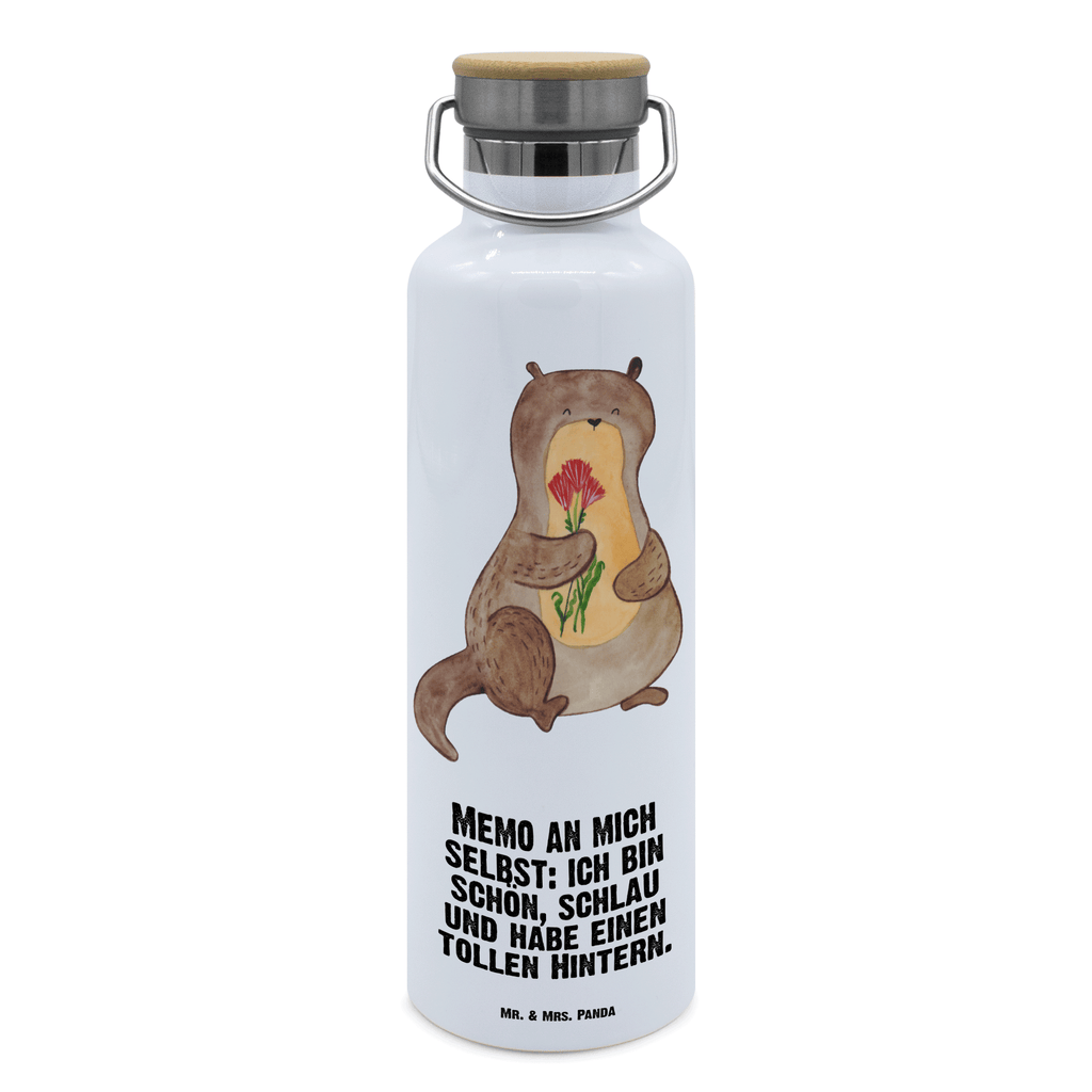 Trinkflasche Otter Blumenstrauß Thermosflasche, Isolierflasche, Edelstahl, Trinkflasche, isoliert, Wamrhaltefunktion, Sportflasche, Flasche zum Sport, Sportlerflasche, Otter, Fischotter, Seeotter, Otter Seeotter See Otter