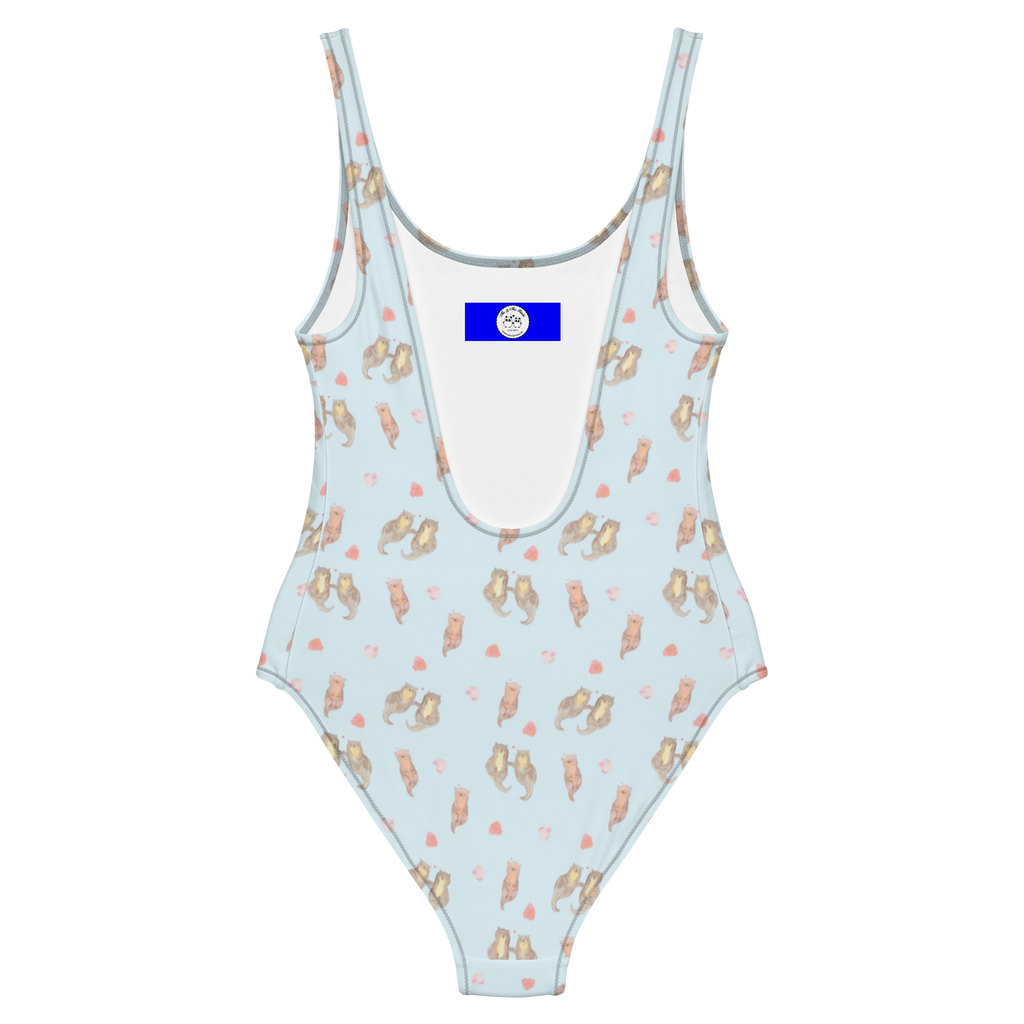 Badeanzug Otter Hände halten Muster Badebekleidung, Bademode, Badeanzug, Swimsuit, Rückenfreier Badeanzug, Luxus-Bademode, Otter, Fischotter, Seeotter, Otter Seeotter See Otter