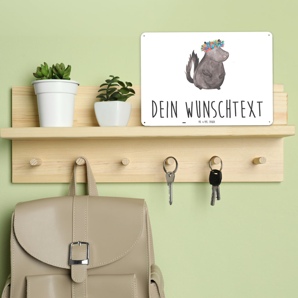 Personalisiertes Blechschild Stinktier Blumenmaedchen Blechschild, Metallschild, Geschenk Schild, Schild, Magnet-Metall-Schild, Deko Schild, Wandschild, Wand-Dekoration, Türschild, Stinktier, Skunk, Wildtier, Raubtier, Stinker, Stinki, Yoga, Namaste, Lebe, Liebe, Lache