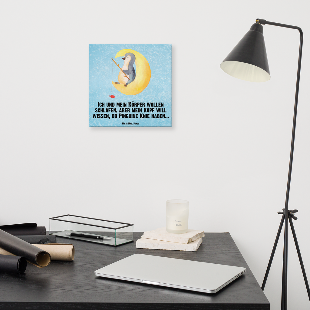 Leinwand Bild Pinguin Mond Leinwand, Bild, Kunstdruck, Wanddeko, Dekoration, Pinguin, Pinguine, Spruch, schlafen, Nachtruhe, Einschlafen, Schlafzimmer, Schlafstörungen, Gästezimmer