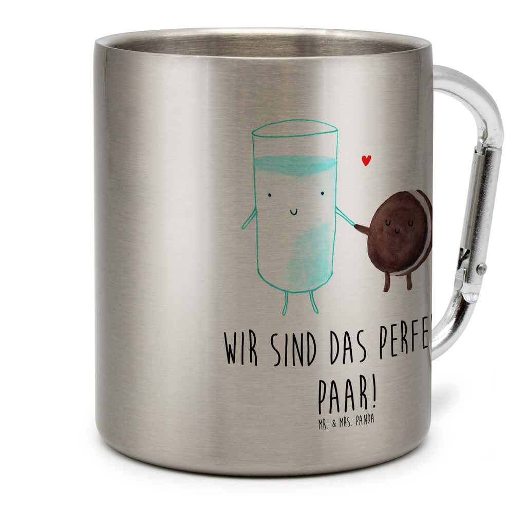 Edelstahlbecher Milch & Keks Edelstahltasse, Karabiner, Edelstahlbecher, Outdoor, Camping, Tasse, Becher, Tiermotive, Gute Laune, lustige Sprüche, Tiere, Milk, Cookie, Milch, Keks, Kekse, Kaffee, Einladung Frühstück, Motiv süß, romantisch, perfektes Paar