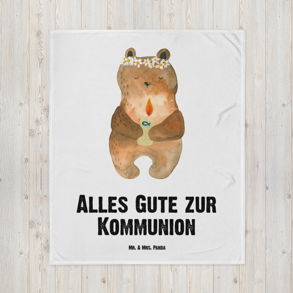 Kuscheldecke Kommunion-Bär Decke, Wohndecke, Tagesdecke, Wolldecke, Sofadecke, Bär, Teddy, Teddybär, Kommunion, Gottes Segen, Taufkerze, katholisch