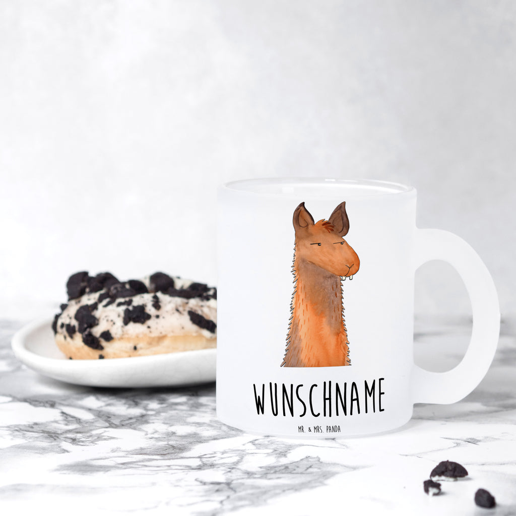 Personalisierte Teetasse Lamakopf genervt Personalisierte Teetasse, Personalisiertes Teeglas, Personalisierter Teebecher, Personalisierte Glas Teetasse, Personalisierte Teetasse aus Glas, Teetasse mit Namen, Teeglas mit Namen, Teebecher mit Namen, Glas Teetasse mit Namen, Teetasse aus Glas mit Namen, Teetasse Wunschname, Teetasse selbst gestalten., Lama, Alpaka, Lamas, Recht haben, genervt sein, Freundin, beste Freundin, Partnerin, Büro, Büroalltag, Chef, Chefin, Azubi