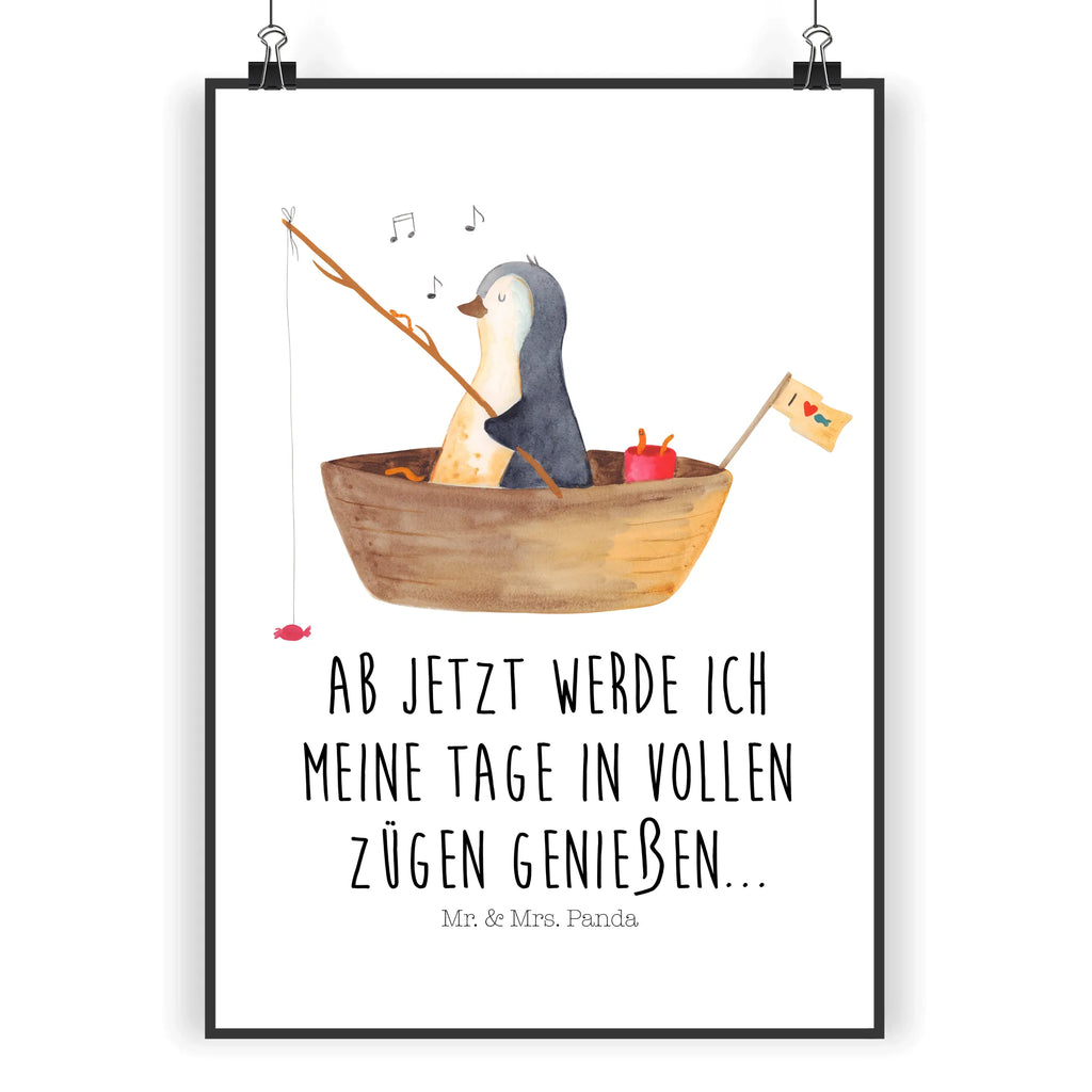 Poster Pinguin Angelboot Poster, Wandposter, Bild, Wanddeko, Küchenposter, Kinderposter, Wanddeko Bild, Raumdekoration, Wanddekoration, Handgemaltes Poster, Mr. & Mrs. Panda Poster, Designposter, Kunstdruck, Posterdruck, Pinguin, Pinguine, Angeln, Boot, Angelboot, Lebenslust, Leben, genießen, Motivation, Neustart, Neuanfang, Trennung, Scheidung, Geschenkidee Liebeskummer