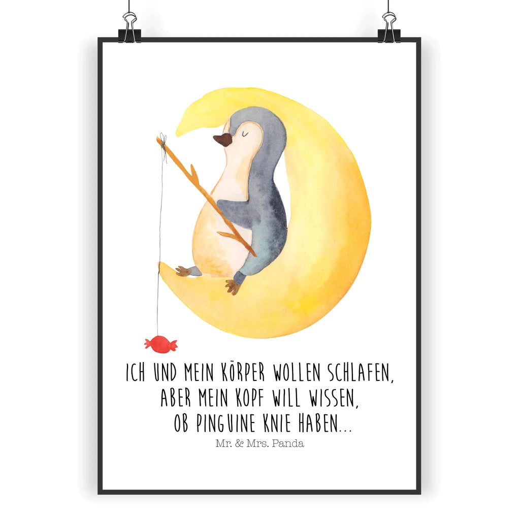 Poster Pinguin Mond Poster, Wandposter, Bild, Wanddeko, Küchenposter, Kinderposter, Wanddeko Bild, Raumdekoration, Wanddekoration, Handgemaltes Poster, Mr. & Mrs. Panda Poster, Designposter, Kunstdruck, Posterdruck, Pinguin, Pinguine, Spruch, schlafen, Nachtruhe, Einschlafen, Schlafzimmer, Schlafstörungen, Gästezimmer