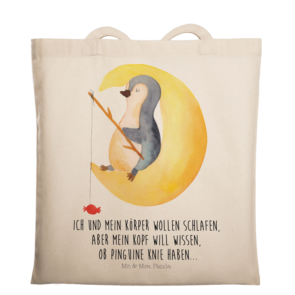 Tragetasche Pinguin Mond Beuteltasche, Beutel, Einkaufstasche, Jutebeutel, Stoffbeutel, Tasche, Shopper, Umhängetasche, Strandtasche, Schultertasche, Stofftasche, Tragetasche, Badetasche, Jutetasche, Einkaufstüte, Laptoptasche, Pinguin, Pinguine, Spruch, schlafen, Nachtruhe, Einschlafen, Schlafzimmer, Schlafstörungen, Gästezimmer