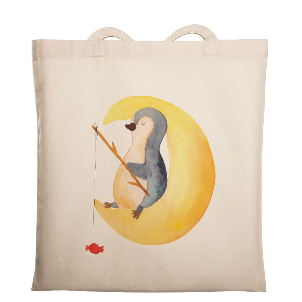 Tragetasche Pinguin Mond Beuteltasche, Beutel, Einkaufstasche, Jutebeutel, Stoffbeutel, Tasche, Shopper, Umhängetasche, Strandtasche, Schultertasche, Stofftasche, Tragetasche, Badetasche, Jutetasche, Einkaufstüte, Laptoptasche, Pinguin, Pinguine, Spruch, schlafen, Nachtruhe, Einschlafen, Schlafzimmer, Schlafstörungen, Gästezimmer