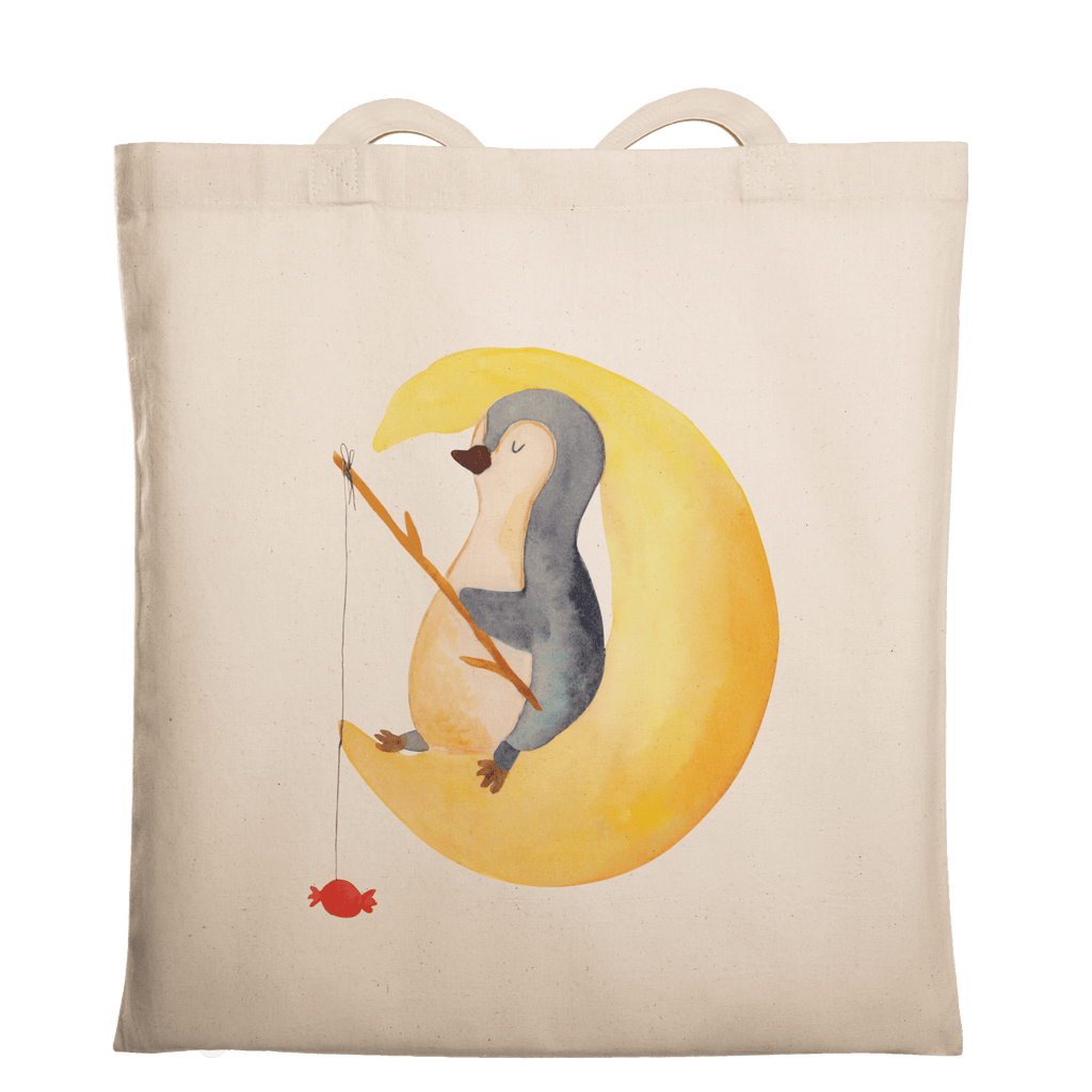 Tragetasche Pinguin Mond Beuteltasche, Beutel, Einkaufstasche, Jutebeutel, Stoffbeutel, Tasche, Shopper, Umhängetasche, Strandtasche, Schultertasche, Stofftasche, Tragetasche, Badetasche, Jutetasche, Einkaufstüte, Laptoptasche, Pinguin, Pinguine, Spruch, schlafen, Nachtruhe, Einschlafen, Schlafzimmer, Schlafstörungen, Gästezimmer