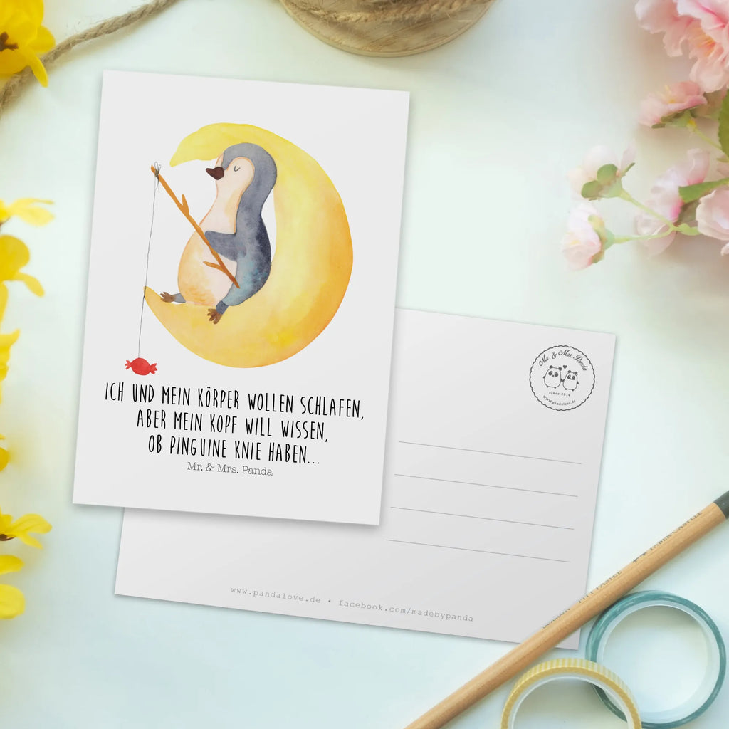 Postkarte Pinguin Mond Postkarte, Karte, Geschenkkarte, Grußkarte, Einladung, Ansichtskarte, Geburtstagskarte, Einladungskarte, Dankeskarte, Ansichtskarten, Einladung Geburtstag, Einladungskarten Geburtstag, Pinguin, Pinguine, Spruch, schlafen, Nachtruhe, Einschlafen, Schlafzimmer, Schlafstörungen, Gästezimmer