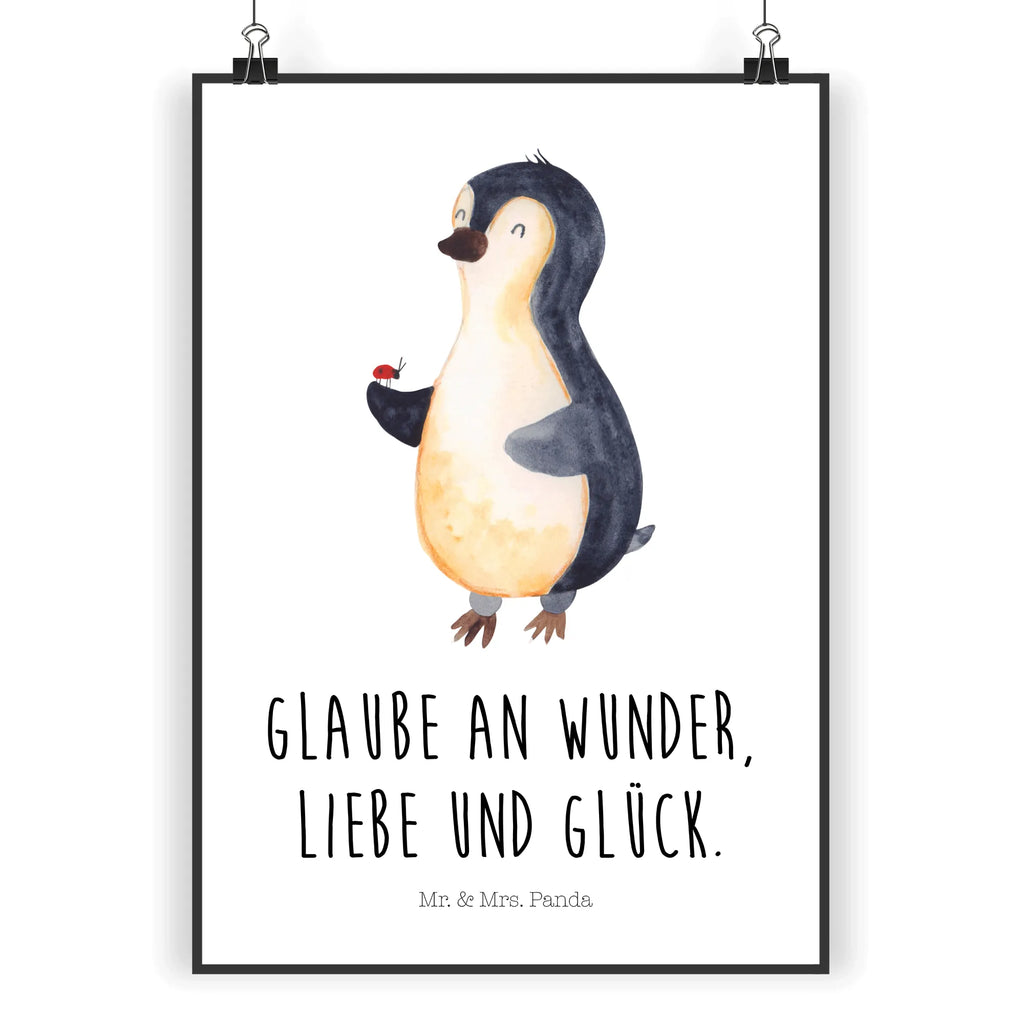 Poster Pinguin Marienkäfer Poster, Wandposter, Bild, Wanddeko, Küchenposter, Kinderposter, Wanddeko Bild, Raumdekoration, Wanddekoration, Handgemaltes Poster, Mr. & Mrs. Panda Poster, Designposter, Kunstdruck, Posterdruck, Pinguin, Pinguine, Marienkäfer, Liebe, Wunder, Glück, Freude, Lebensfreude