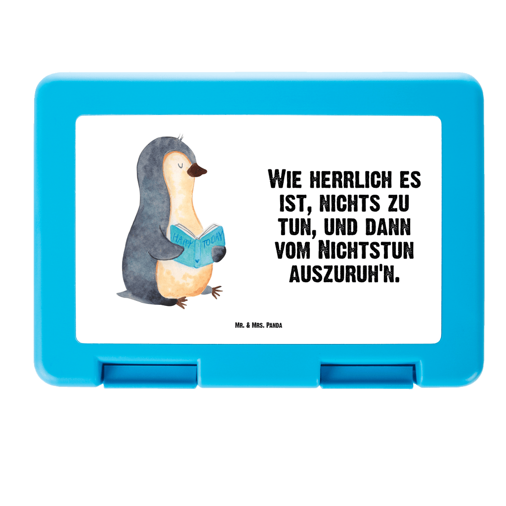 Brotdose Pinguin Buch Brotbox, Snackbox, Lunch box, Butterbrotdose, Brotzeitbox, Pinguin, Pinguine, Buch, Lesen, Bücherwurm, Nichtstun, Faulenzen, Ferien, Urlaub, Freizeit