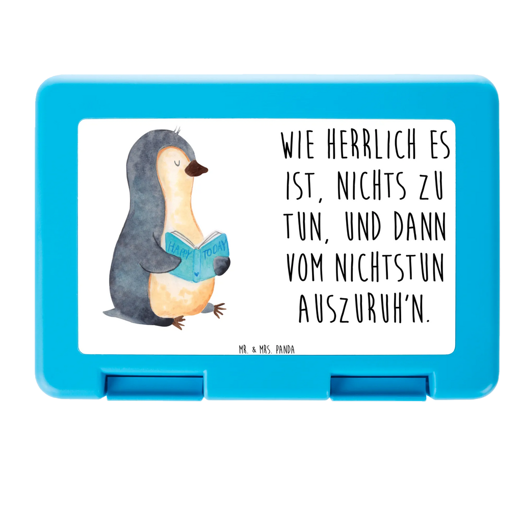 Brotdose Pinguin Buch Brotbox, Snackbox, Lunch box, Butterbrotdose, Brotzeitbox, Pinguin, Pinguine, Buch, Lesen, Bücherwurm, Nichtstun, Faulenzen, Ferien, Urlaub, Freizeit