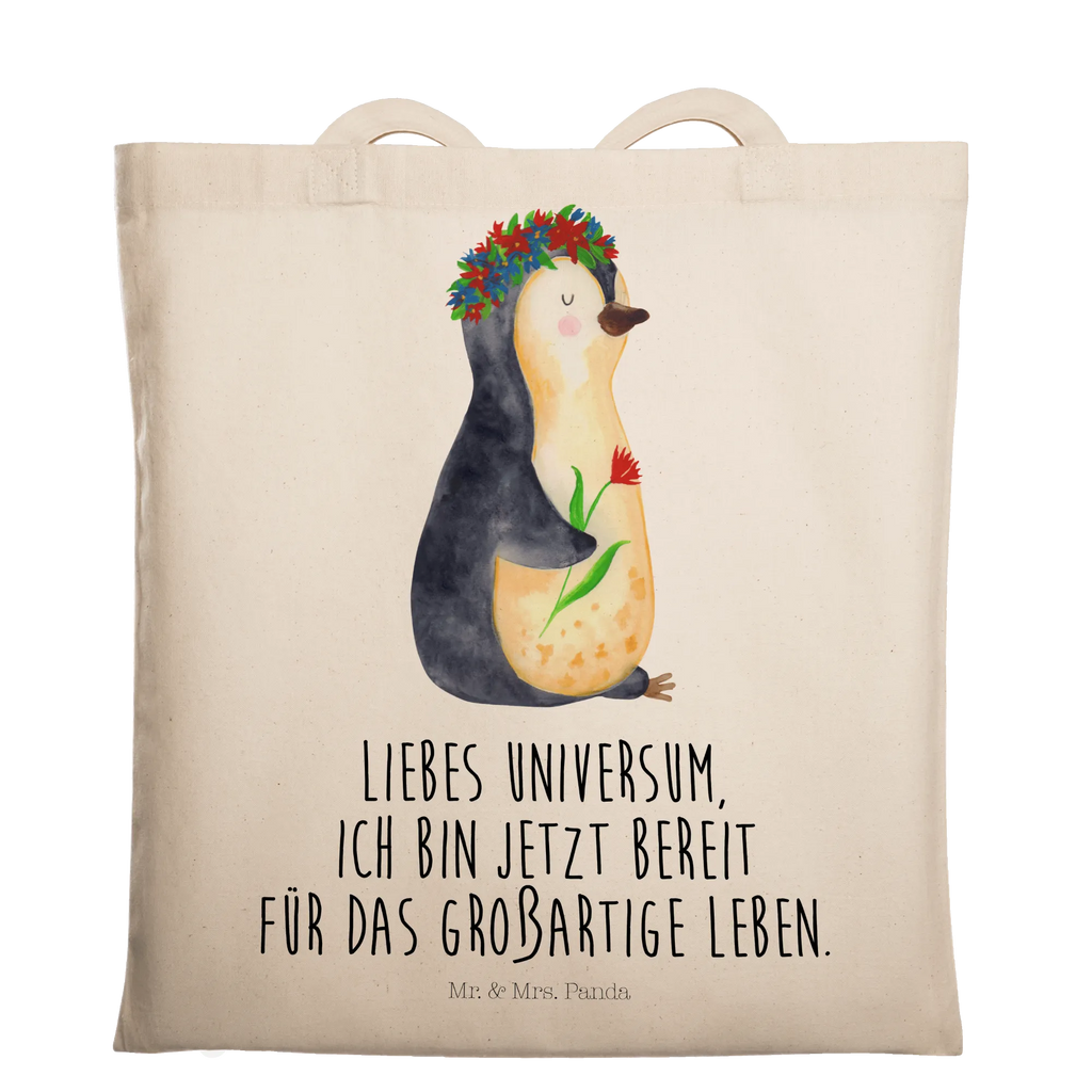 Tragetasche Pinguin Blumen Beuteltasche, Beutel, Einkaufstasche, Jutebeutel, Stoffbeutel, Tasche, Shopper, Umhängetasche, Strandtasche, Schultertasche, Stofftasche, Tragetasche, Badetasche, Jutetasche, Einkaufstüte, Laptoptasche, Pinguin, Pinguine, Blumenkranz, Universum, Leben, Wünsche, Ziele, Lebensziele, Motivation, Lebenslust, Liebeskummer, Geschenkidee