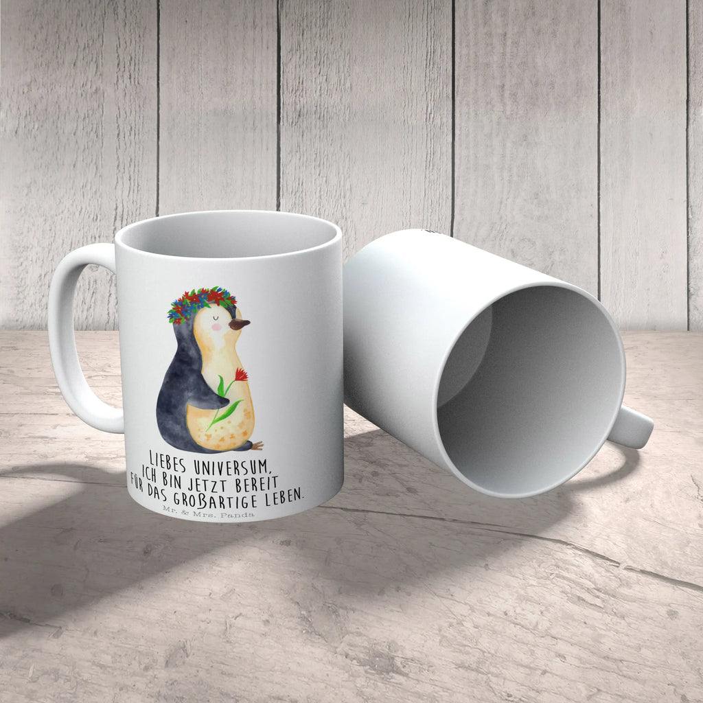 Tasse Pinguin Blumen Tasse, Kaffeetasse, Teetasse, Becher, Kaffeebecher, Teebecher, Keramiktasse, Porzellantasse, Büro Tasse, Geschenk Tasse, Tasse Sprüche, Tasse Motive, Kaffeetassen, Tasse bedrucken, Designer Tasse, Cappuccino Tassen, Schöne Teetassen, Pinguin, Pinguine, Blumenkranz, Universum, Leben, Wünsche, Ziele, Lebensziele, Motivation, Lebenslust, Liebeskummer, Geschenkidee