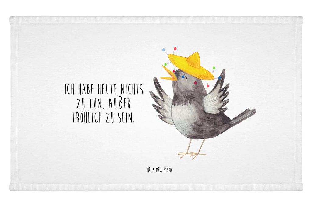 Handtuch Rabe Sombrero Handtuch, Badehandtuch, Badezimmer, Handtücher, groß, Kinder, Baby, Tiermotive, Gute Laune, lustige Sprüche, Tiere, Rabe, Vogel, Vögel, Spruch positiv, fröhlich sein, glücklich sein, Glück Spruch, froh, Elster, Motivation