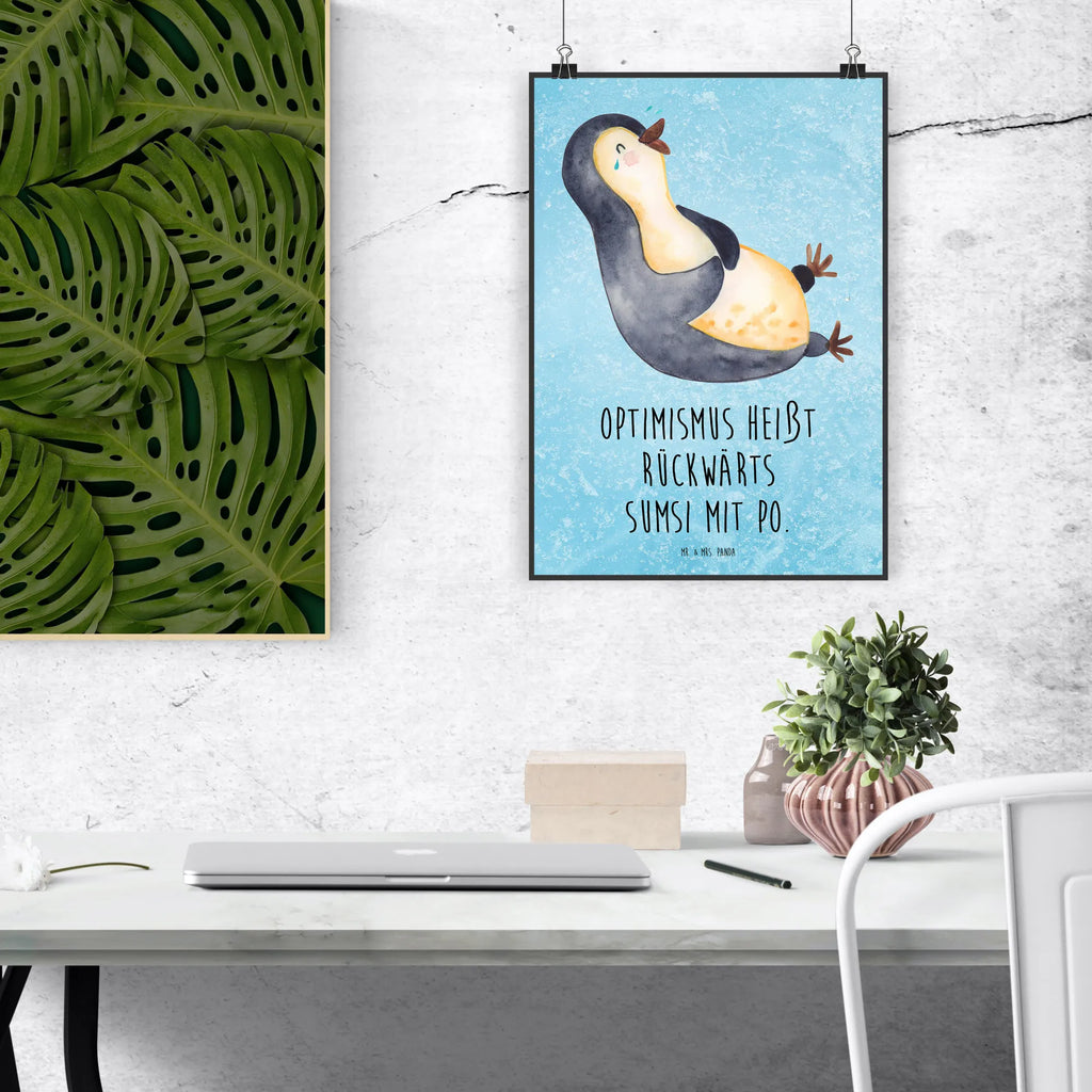 Poster Pinguin Lachen Poster, Wandposter, Bild, Wanddeko, Küchenposter, Kinderposter, Wanddeko Bild, Raumdekoration, Wanddekoration, Handgemaltes Poster, Mr. & Mrs. Panda Poster, Designposter, Kunstdruck, Posterdruck, Pinguin, Pinguine, lustiger Spruch, Optimismus, Fröhlich, Lachen, Humor, Fröhlichkeit