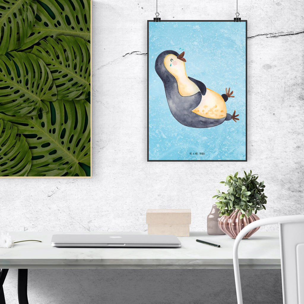 Poster Pinguin Lachen Poster, Wandposter, Bild, Wanddeko, Küchenposter, Kinderposter, Wanddeko Bild, Raumdekoration, Wanddekoration, Handgemaltes Poster, Mr. & Mrs. Panda Poster, Designposter, Kunstdruck, Posterdruck, Pinguin, Pinguine, lustiger Spruch, Optimismus, Fröhlich, Lachen, Humor, Fröhlichkeit