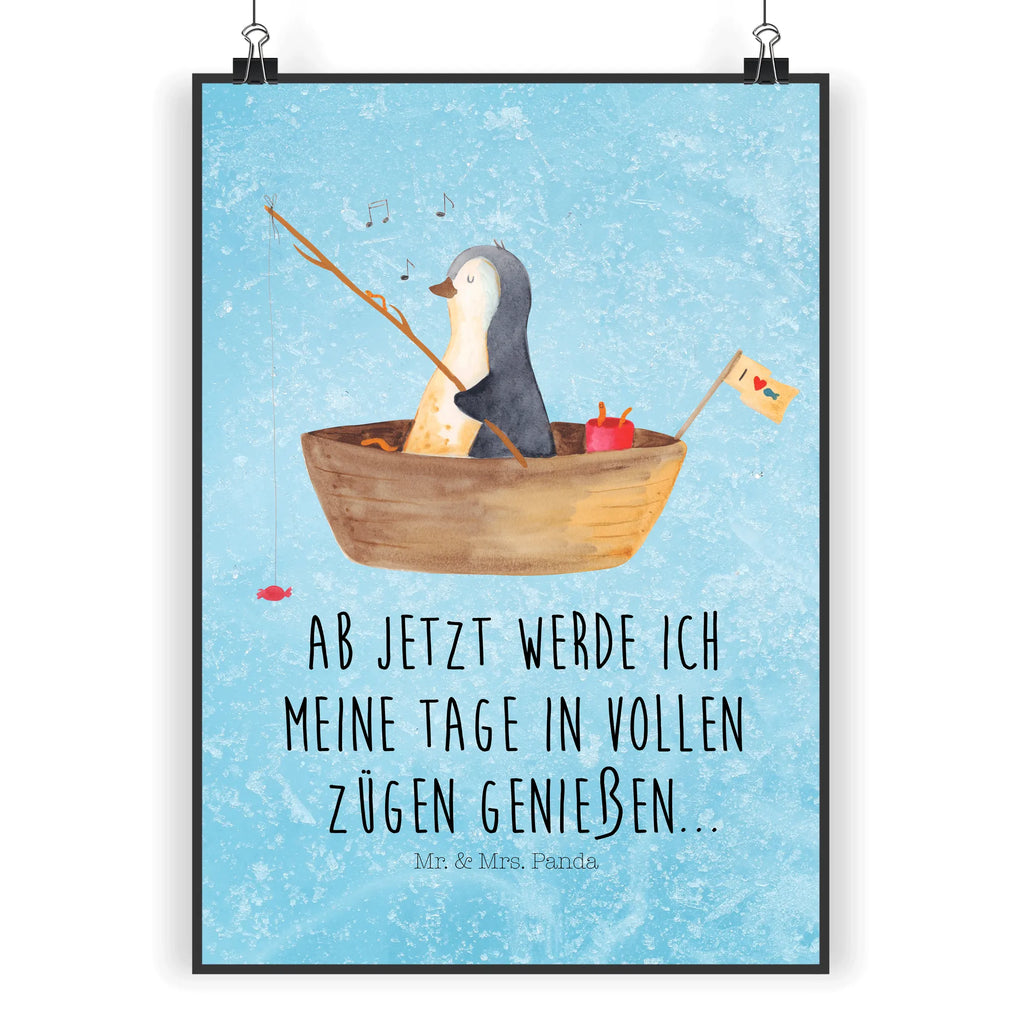 Poster Pinguin Angelboot Poster, Wandposter, Bild, Wanddeko, Küchenposter, Kinderposter, Wanddeko Bild, Raumdekoration, Wanddekoration, Handgemaltes Poster, Mr. & Mrs. Panda Poster, Designposter, Kunstdruck, Posterdruck, Pinguin, Pinguine, Angeln, Boot, Angelboot, Lebenslust, Leben, genießen, Motivation, Neustart, Neuanfang, Trennung, Scheidung, Geschenkidee Liebeskummer