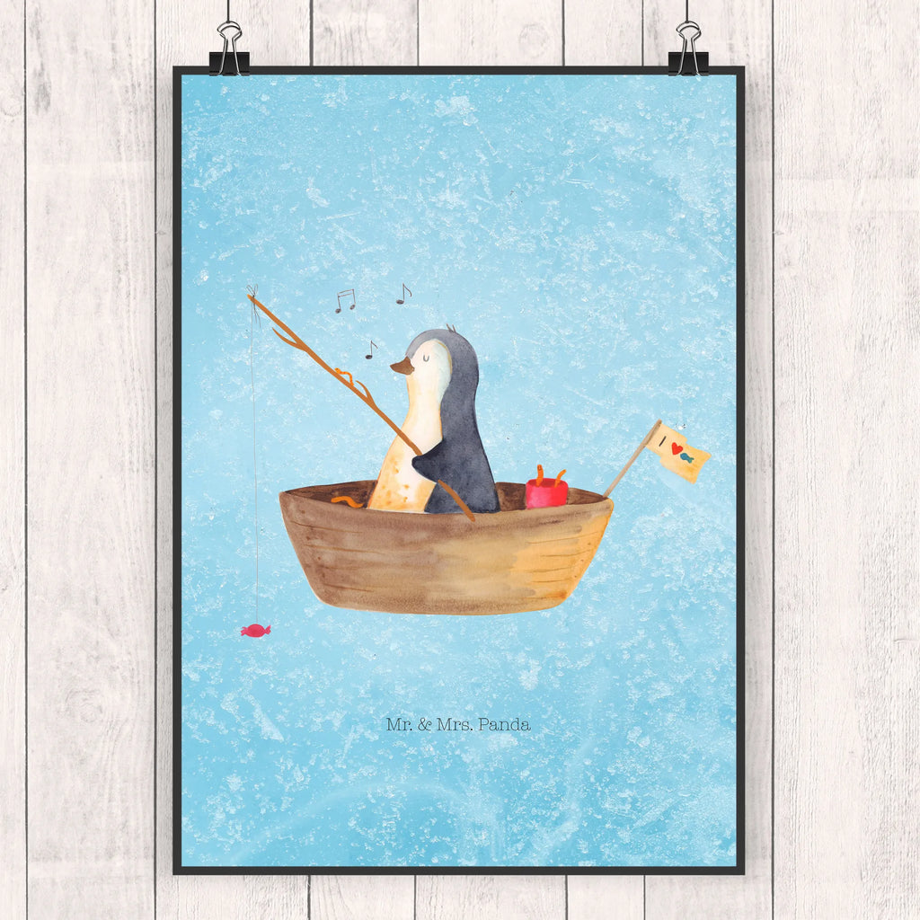 Poster Pinguin Angelboot Poster, Wandposter, Bild, Wanddeko, Küchenposter, Kinderposter, Wanddeko Bild, Raumdekoration, Wanddekoration, Handgemaltes Poster, Mr. & Mrs. Panda Poster, Designposter, Kunstdruck, Posterdruck, Pinguin, Pinguine, Angeln, Boot, Angelboot, Lebenslust, Leben, genießen, Motivation, Neustart, Neuanfang, Trennung, Scheidung, Geschenkidee Liebeskummer