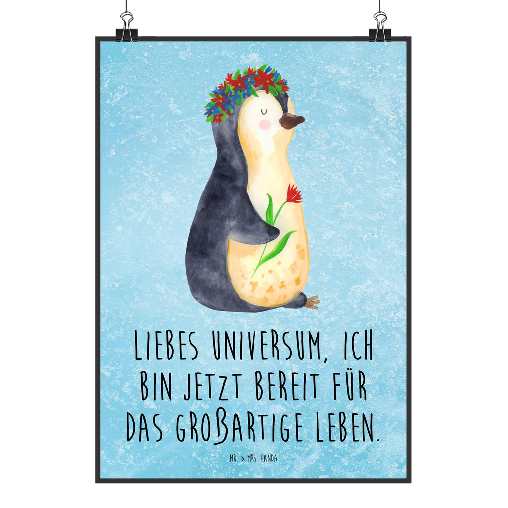 Poster Pinguin Blumen Poster, Wandposter, Bild, Wanddeko, Küchenposter, Kinderposter, Wanddeko Bild, Raumdekoration, Wanddekoration, Handgemaltes Poster, Mr. & Mrs. Panda Poster, Designposter, Kunstdruck, Posterdruck, Pinguin, Pinguine, Blumenkranz, Universum, Leben, Wünsche, Ziele, Lebensziele, Motivation, Lebenslust, Liebeskummer, Geschenkidee